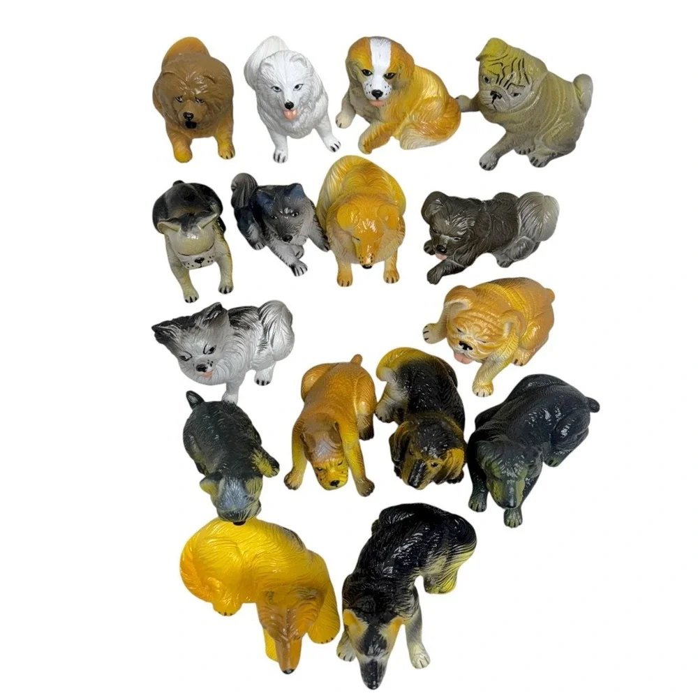 Vtg 1988 NEW-RAY‎ Dog Novelty Collectible Rubber Figurines Misc Breeds Lot Of 16